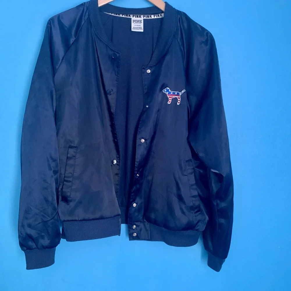PINK Victoria’s Secret ‘merica Blue Bomber Jacket Size L - Picture 7 of 7
